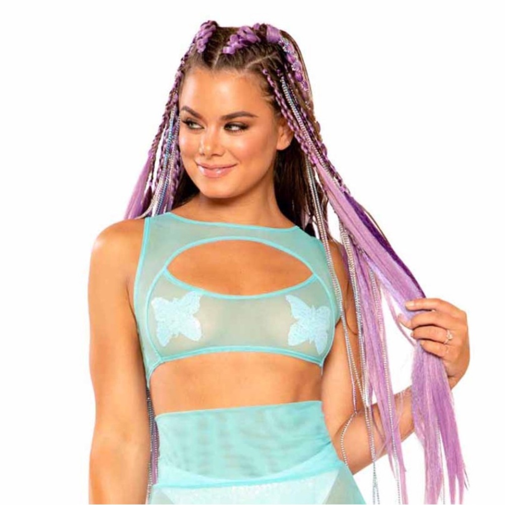 J Valentine light blue mesh keyhole top